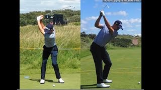 Justin Thomas golf swing  Long Iron faceon amp downtheline July 2017 [upl. by Rebmetpes853]